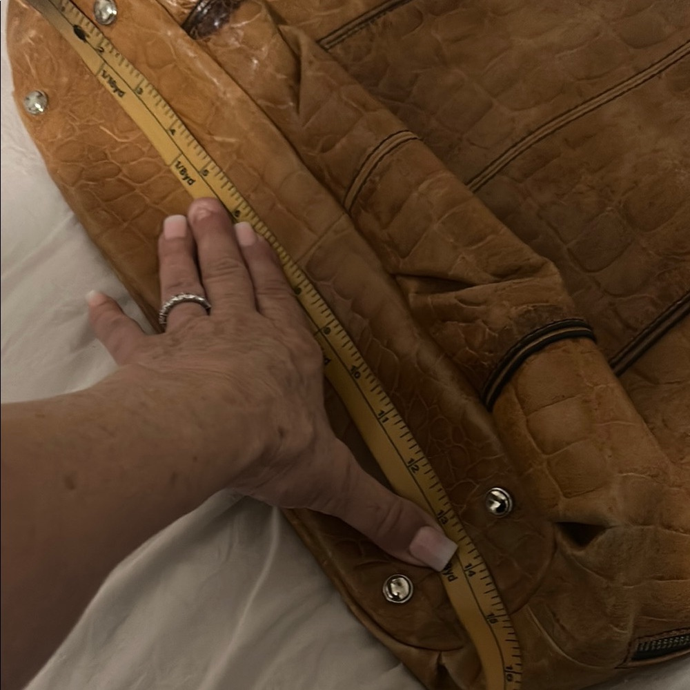 B. Makowsky Tan Shoulder Bag with Distressed Leather and Double Straps - Picture 10 of 14